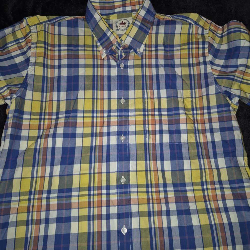 Stylish Plaid Dress Shirt in Blue and Yellow